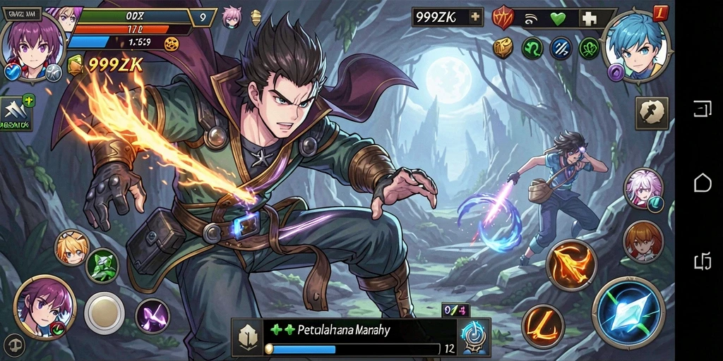 Tampilan gameplay seru dari 999ZK dengan karakter anime yang dinamis.