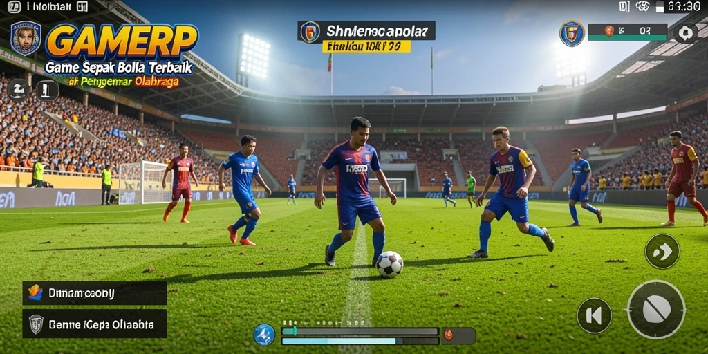 Tangkapan layar utama GAMERP dengan aksi gameplay sepak bola yang mendebarkan.