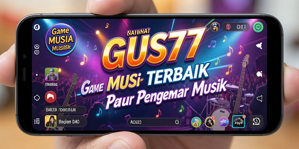 Screenshot utama GUS77 menampilkan gameplay seru dengan berbagai tantangan musik.
