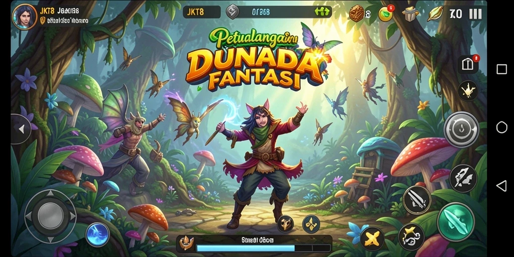 Screenshot dari gameplay JKT8 menunjukkan karakter menjelajahi dunia yang luas.