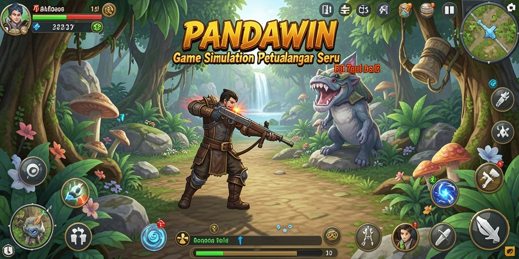 Tampilan screenshot PANDAWIN menampilkan dunia virtual yang indah dan penuh warna.