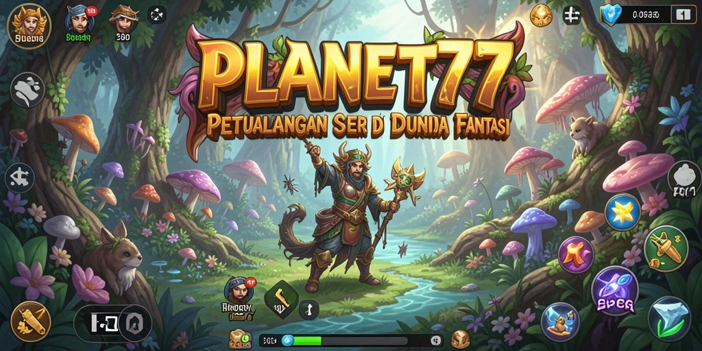 Screenshot utama PLANET77 yang menampilkan pertarungan RPG yang seru.