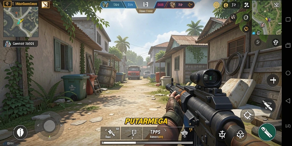 Screenshot utama PUTARMEGA menampilkan aksi seru dalam pertempuran TPS.