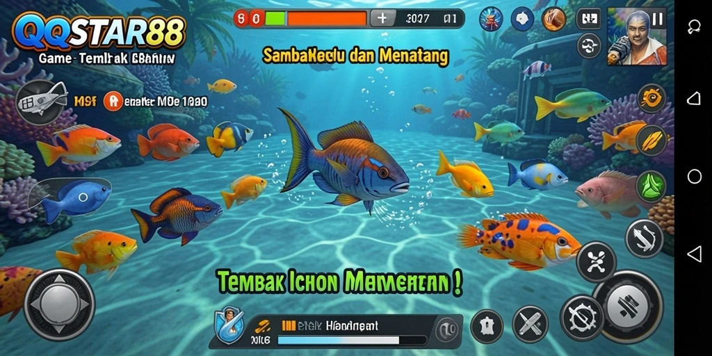 Tampilan gameplay QQSTAR88 dengan aksi menembak ikan yang seru.