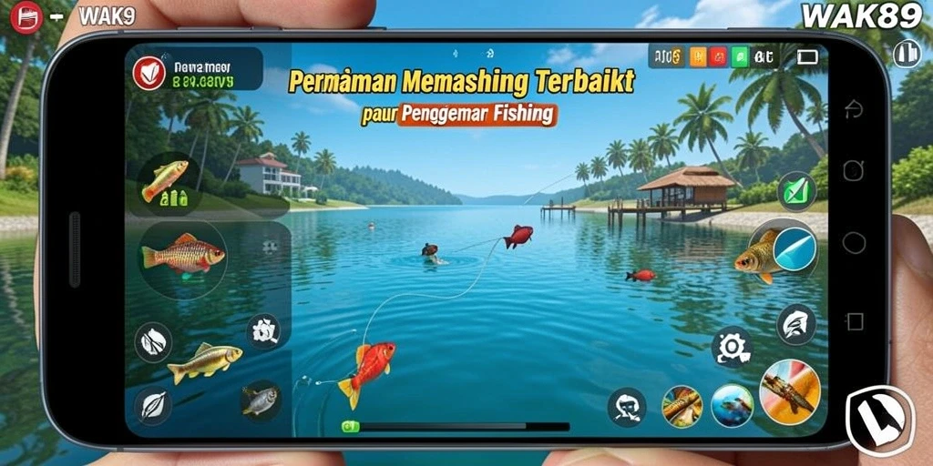 Gameplay WAK89 yang seru dengan grafis memukau saat memancing.